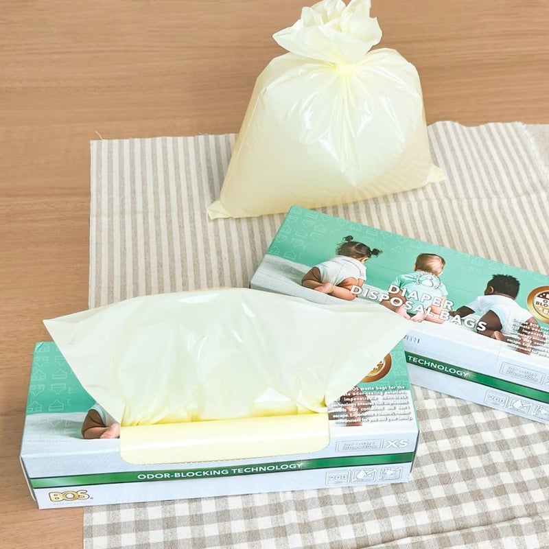 BOS , Odor-Sealing Dirty Diaper Trash Bags - Disposable Bags - Scent & Smell Free, 200Bags, (Color: Cream Yellow) (Pack of 1) - Image 3